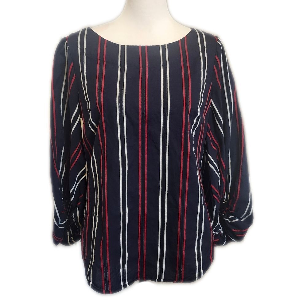 CAbi Style #5516 Red White & Blue Flag Blouse, 100% Cotton, S